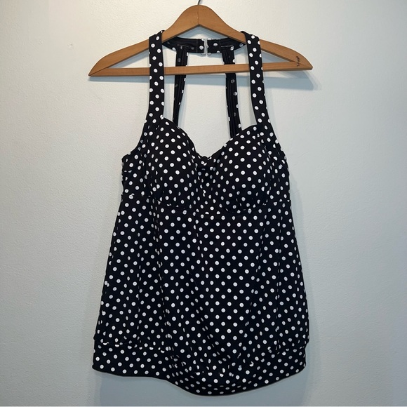 Lands' End Other - Lands End Tankini Swim Top Swimwear Size 12 Black White Polka Dots Banded Bottom